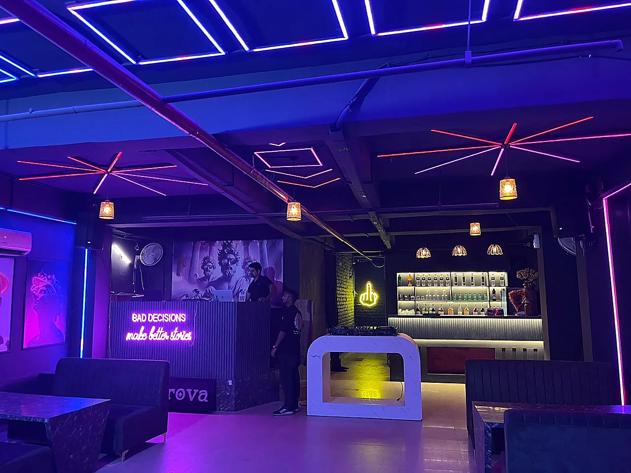 DJ console and illuminated bar at Club Clyrova Jaipur